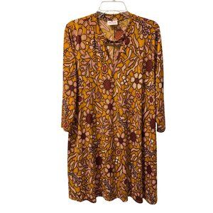 Blue Raven Floral Boho Tunic Dress 3/4 Sleeve Size L Polyester/Spandex